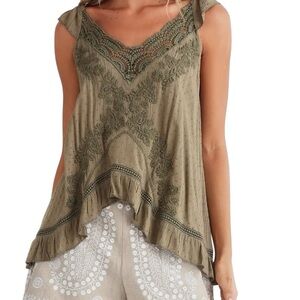 Exhale Embroidered Camisole Olive Dobby Talisman the Label Size L